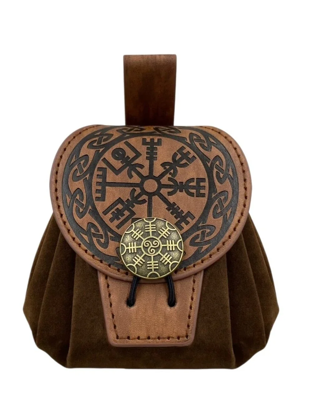 Vegvisir Norse Belt Pouch Viking Compass Renaissance Faire Brown Faux Suede Bag